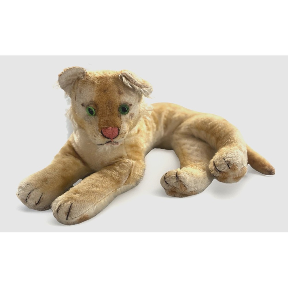 Vtg Steiff Golden Lion Cub Plush Green Glass Eyes 1950s Mohair Stuffed Animal
